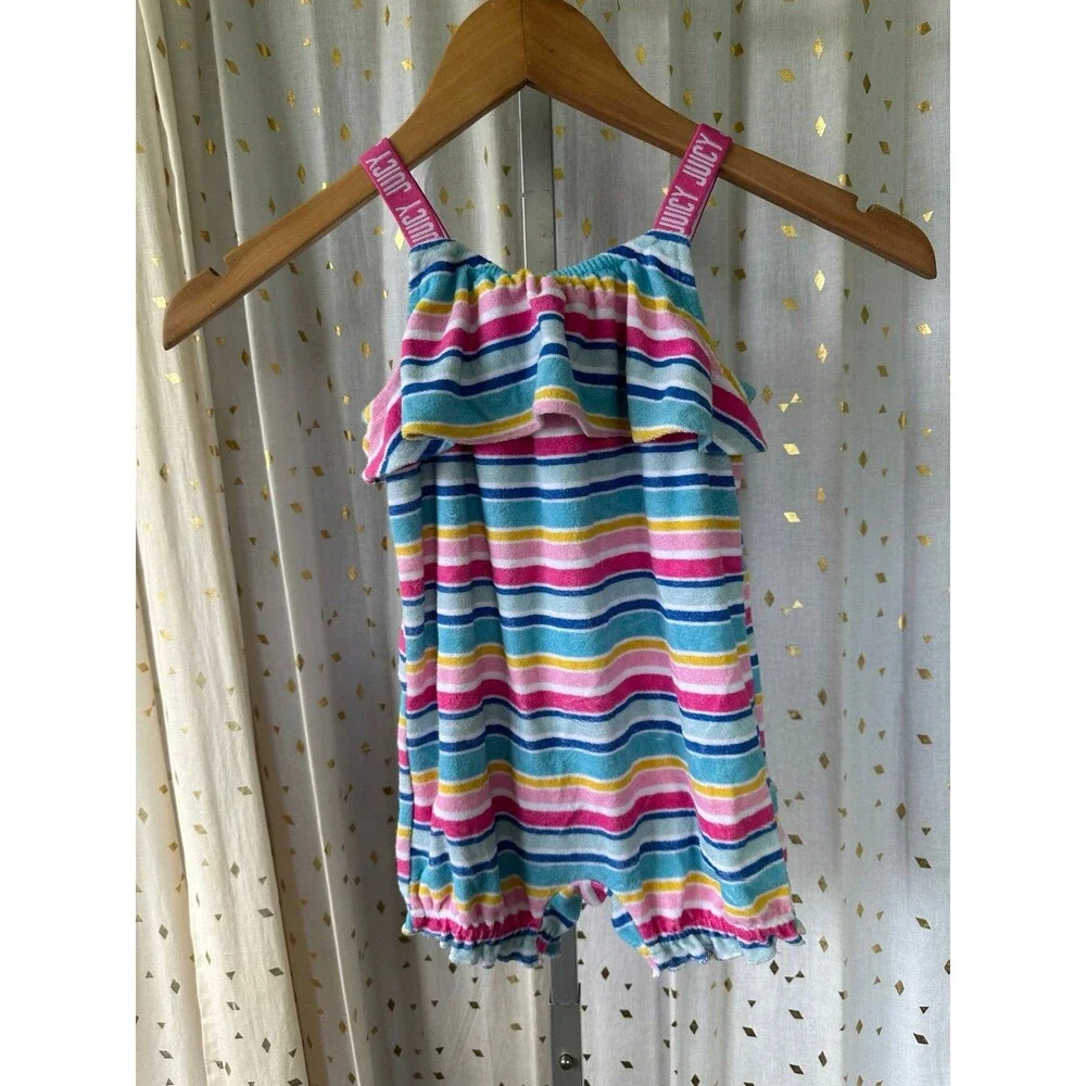 Juicy Couture Baby Girl Terry Multicolor Stripe Tank Snap Romper Playsuit 24M